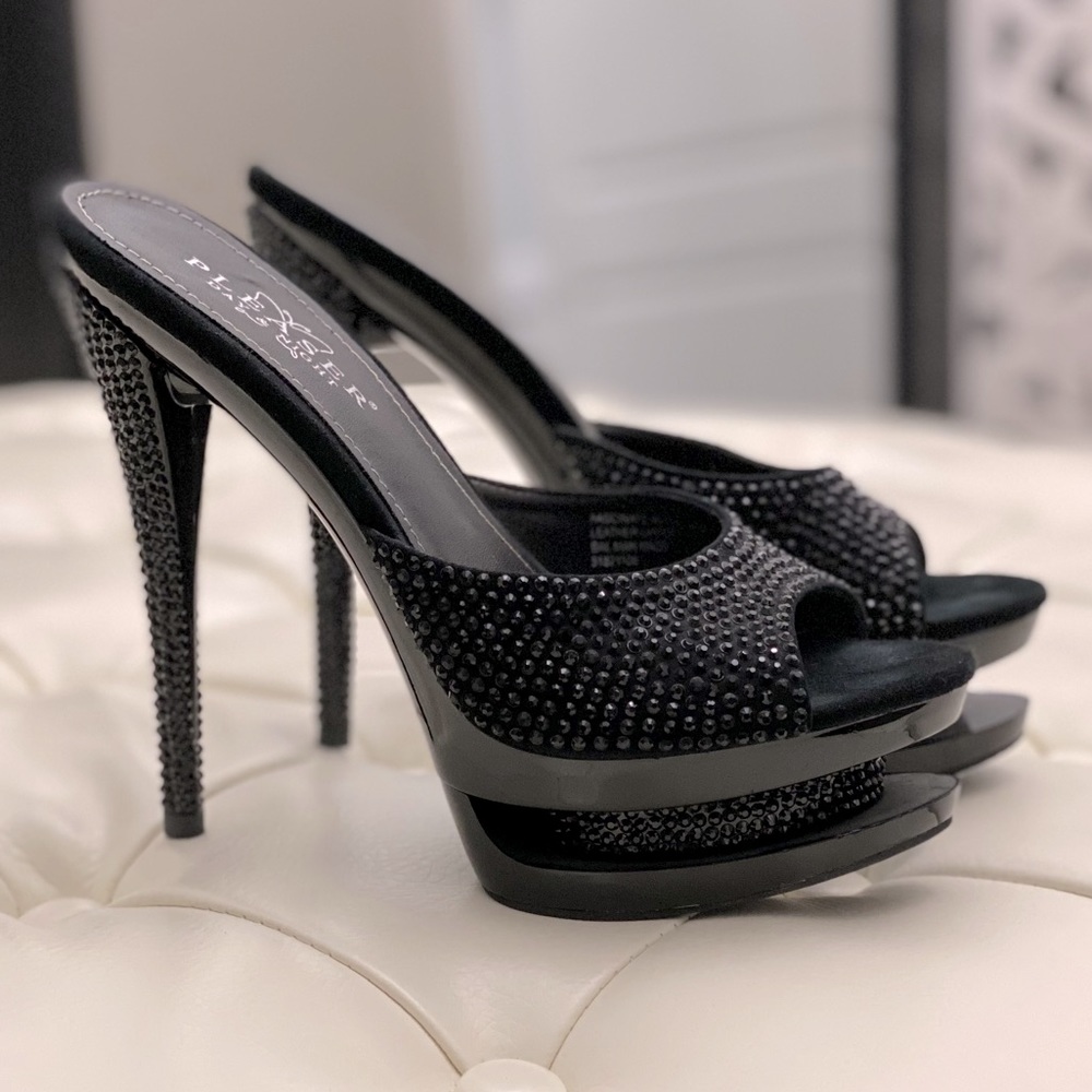 Pleasure by Day & Night Black Rhinestone Heels